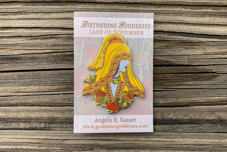 Goddesses of Autumn Hard Enamel Pin Set OR Single Pin Art Nouveau Birthstone and Birth Flower for September, October, and November Lady of November