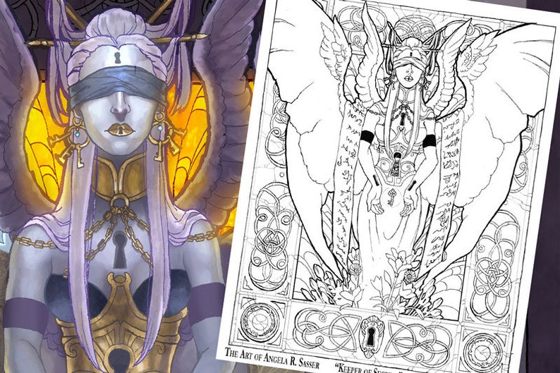 Printable Coloring Book Pack of 10 Pages Series 1 Fantasy Art Angels Pages to Color image 3