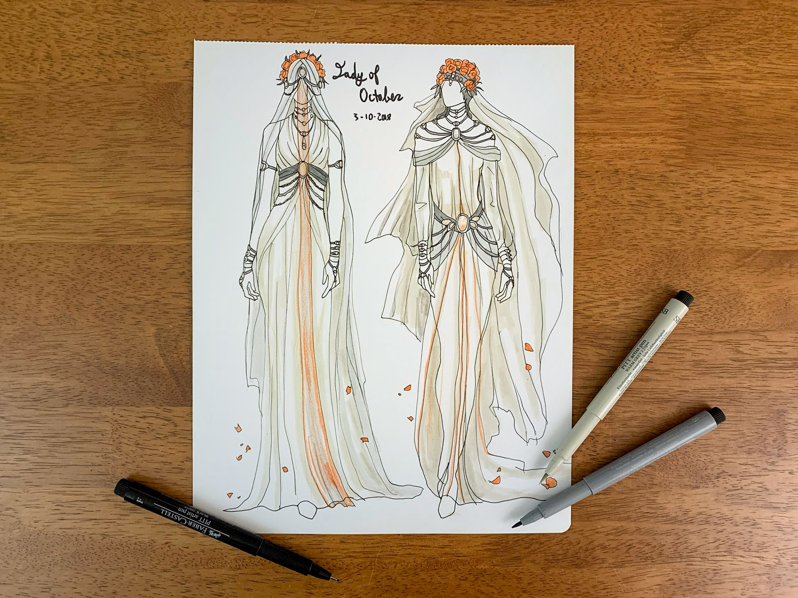 Original Art Fashion Illustration Drawing Lady of October