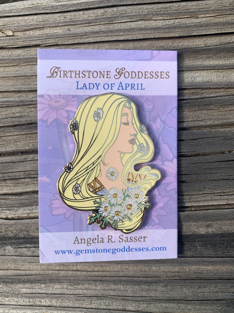 Goddesses of Spring Hard Enamel Pin Set OR Single Pin Art Nouveau Birthstone and Birth Flower for March, April, and May Lady of April