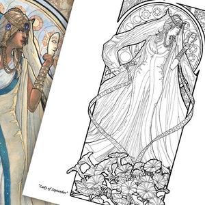 Printable Coloring Book Pack of 13 Pages for Adults Birthstone Goddesses Art Series Line Art to Color Pages image 9