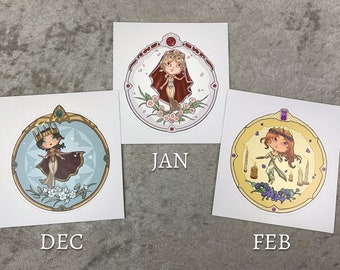 Set or Single Stickers - Little Gem Goddesses of Winter Vinyl Sticker 4 inch - January, February, and December Chibi Birthstone Series