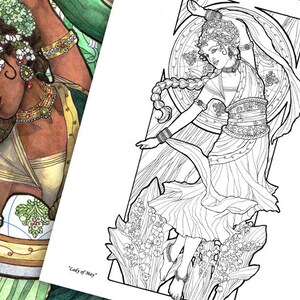 Printable Coloring Book Pack of 13 Pages for Adults Birthstone Goddesses Art Series Line Art to Color Pages image 7