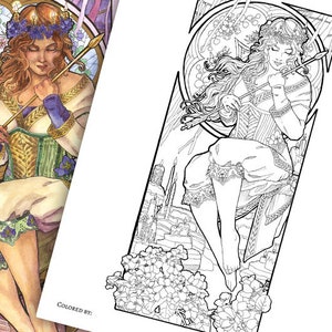 Printable Coloring Book Pack of 13 Pages for Adults Birthstone Goddesses Art Series Line Art to Color Pages image 4