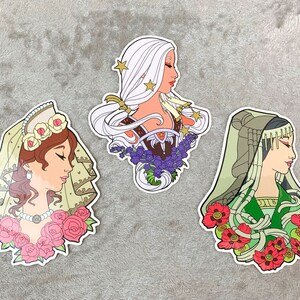 Set or Single Stickers - Goddesses of Summer Removable Vinyl Sticker 4 inch - June, July, and August Birthstone Goddesses Art Nouveau Series