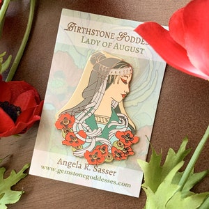 Goddesses of Summer Hard Enamel Pin Set OR Single Pin Art Nouveau Birthstone and Birth Flower for June, July, and August Gold Cloisonné Lady of August