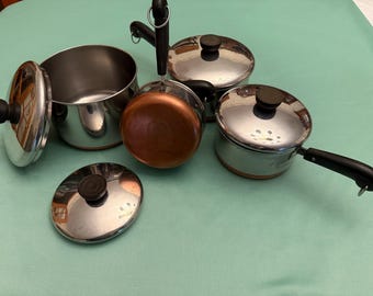 Vintage Revere Ware Kupfer verkleidet Edelstahl Topf Set