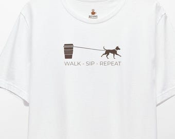 T-shirt Coffee Dog Lover, T-shirt graphique Walk Sip Repeat