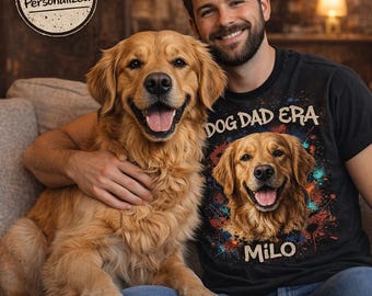 Chemise papa chien personnalisée, chemise chien personnalisée, t-shirt portrait d'animal de compagnie, chemise époque papa chien, cadeau personnalisé pour animal de compagnie, chemise Golden Retriever, cadeau pour amoureux des chiens