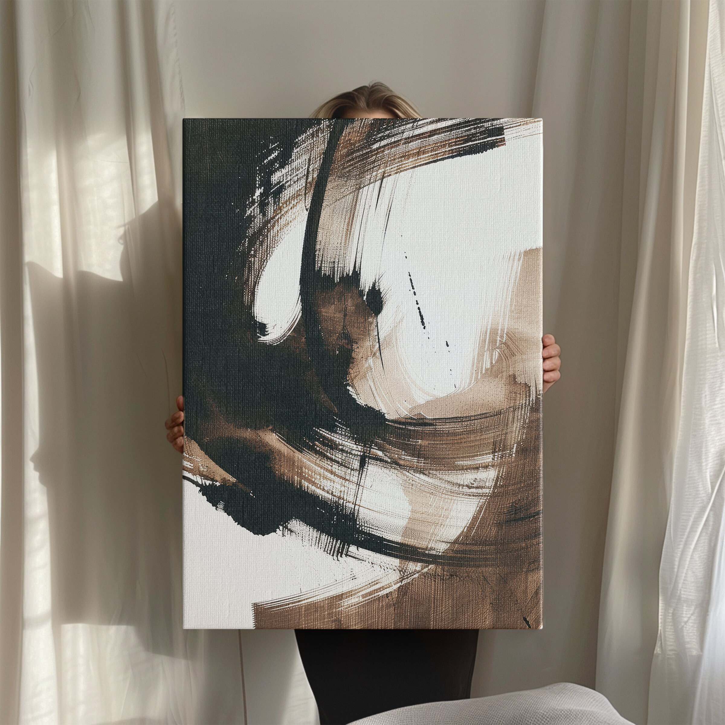 Abstract Large Painting Digital Download | Beige Black Wall Art ...
