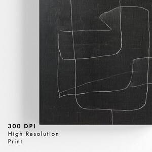 May include: Abstract art print with white lines on a black background. The lines create geometric shapes and patterns.