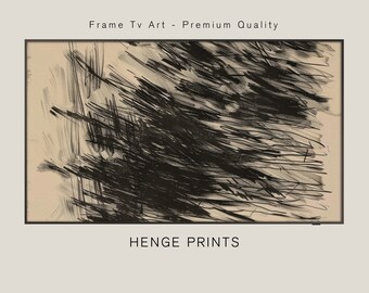 Abstract Art Print for Frame TV, Bold Black and Beige Brush Strokes, Modern Minimalist Wall Decor, High-Resolution Digital Download TV010