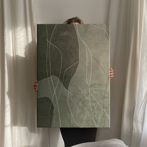 Green Abstract Painting - Olive Green abstract poster - minimalist print wall art - large printable painting,  Digital Download  H048