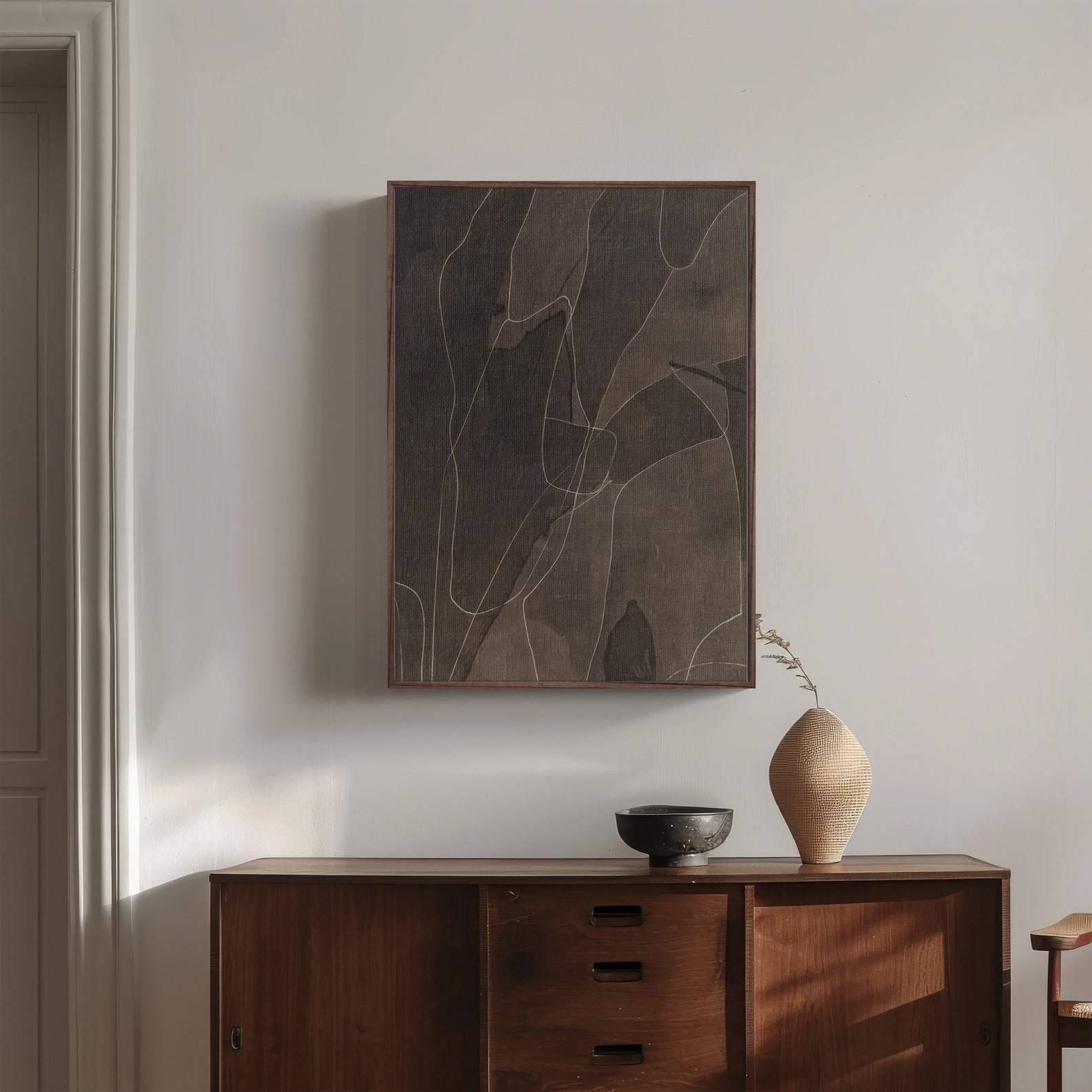 Image showcasing Earthy Abstract Painting, Dark Brown Wall Art, Industrial Wall Decor ...