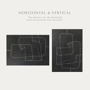 May include: Two black canvas prints with white abstract line drawings. The abstract can be displayed both horizontally and vertically.  HORIZONTAL & VERTICAL