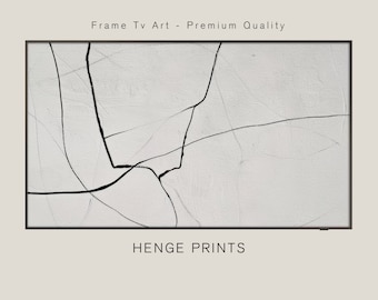 Samsung Frame Tv Art, White Abstract Frame Tv Art | Modern Decor, Textured Canvas Painting, Black Lines Artwork | Digital Download TV008