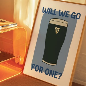 Gaan we voor een? - Guinness-print - kunst aan de muur uit het midden van de eeuw, retro leuke Ierse digitale poster, keukenprint, cocktail alcoholbar cart art