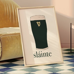 Guinness Sláinte Kunstdruck - Mid Century Wandkunst, irisches druckbares Poster, Küchendekoration, Cocktail Alkohol Barwagen