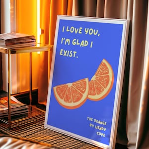 2 ZA 1!! THE ORANGE autorstwa Wendy Cope - cyfrowy wydruk wiersza Mid Century wall art, pomarańczowy retro zabawny plakat do wydrukowania