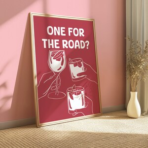 Eentje voor onderweg? kunstprint - kunst aan de muur halverwege de eeuw, retro rode leuke afdrukbare poster, keukenprint, proost, girly cocktailalcoholbarwagen