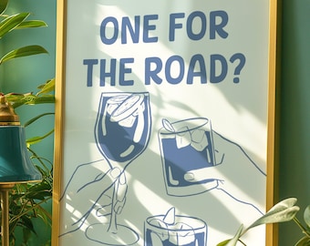 ¿Uno para el camino? impresión de arte - Arte de pared de mediados de siglo, cartel imprimible retro divertido, impresión de cocina, aplausos, carrito de bar de alcohol de cóctel femenino