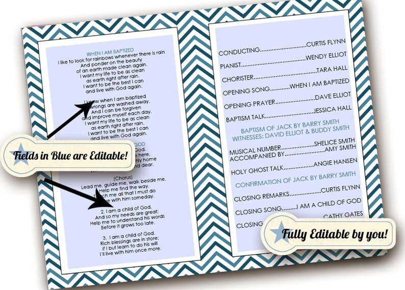 INSTANT DOWNLOAD Printable Folding Baptism Program LDS Fully Editable