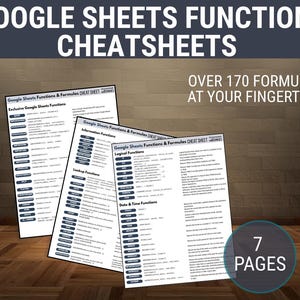 170+ Google Sheets Functions & Formulas Cheat Sheet Spreadsheet Formula Guide Analyst Training for Beginner Printable Tips PDF