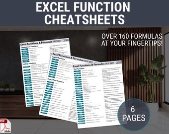 160+ Excel Functions & Formulas Cheat Sheet Excel Formula Guide Analyst Tutorial Excel Training for Beginner Printable Excel Tips PDF