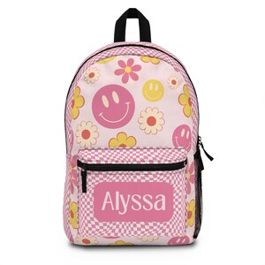 Sac à dos personnalisé pour enfants NEW RETRO Daisy Filles Garçons Enfants de la maternelle Sac à dos préscolaire Sac d'école Sac à dos Smiley Face rétro
