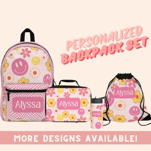 Sac à dos personnalisé enfants rétro marguerite filles garçons enfants crèche enfants préscolaire sac à dos cartable sac à dos smiley visage sac à lunch rétro