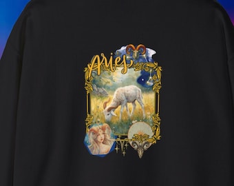 牡羊座の星座クルーネックスウェットシャツ、占星術アートアパレル、パーソナライズ
