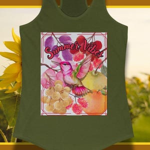 Hummingbird Tank Top: Mythic Bloom Fruit Garden Art