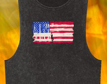 Beunruhigt Amerikanische Flagge Tank Top: Stonewashed Unisex Americana