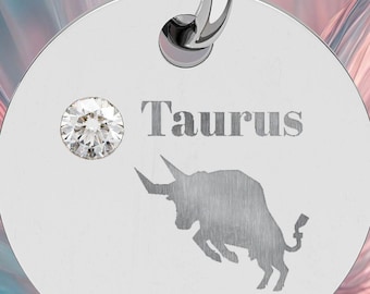 おうし座の誕生石サークルチャーム、カスタマイズ可能な誕生石入り刻印入り星座ペンダント