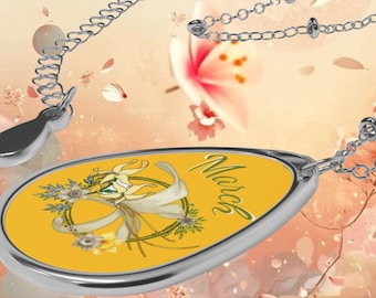 3月の誕生花オーバルネックレス、水仙ペンダントジュエリー