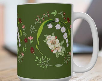 May Birth Flower Mug: Lily of the Valley & Hawthorn - 15oz Coffee Mug