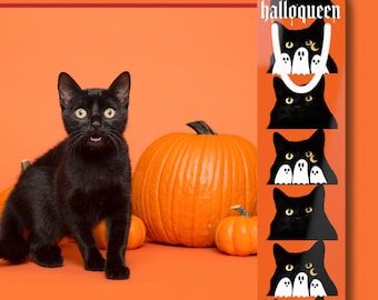Black Cat Orange Moon Haunted Halloween Bookmark