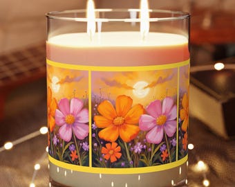 October Birth Flowers, Marigold and Cosmos, Floral Scented Candle, 11oz