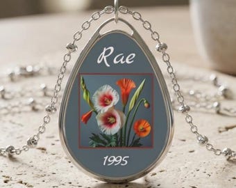 Personalized August Birth Flower Necklace: Gladiolus & Poppy Pendant