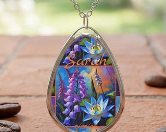 July Birth Flowers Personalized Oval Necklace, Boho Jewelry, Gift for Her, Nature-Inspired Pendant, Handmade Necklace, Unique Statement
