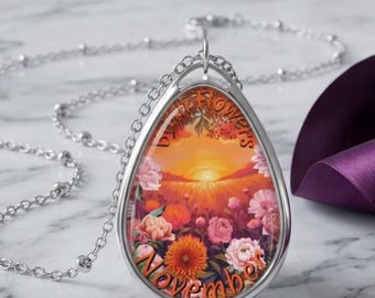 November Birth Flowers Oval Necklace - Inspirational Jewelry for Nature Lovers