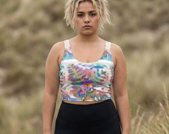 Watercolor Tropical Ferns and Flowers Sports Bra | Floral Activewear