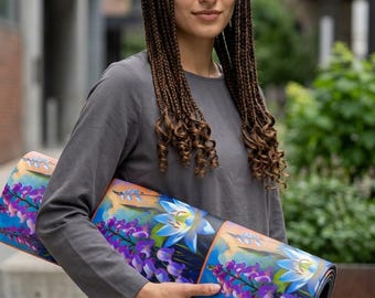 Floral Rubber Yoga Mat: Sunset Flow, Eco-Friendly Fitness