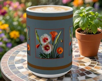 August Birth Flower Mug: Gladiolus & Poppy Floral Coffee Mug