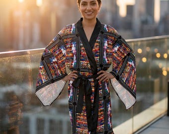 Folded Blankets Long Sleeve Kimono Robe - Cozy Relaxation Wear