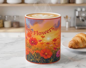 October Birth Flower Mug, Marigold and Cosmo Design