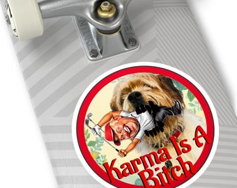 因果応報（面白い犬好き向けステッカー）、丸型ステッカー