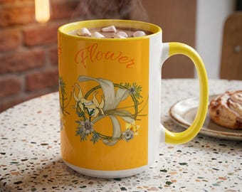 March Birth Flower Accent Coffee Mug, Daffodil and Jonquil Floral Birthday Gift (11/15oz)
