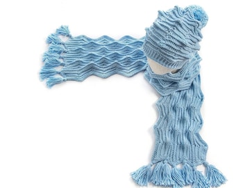 CROCHET PATTERN Crest of a Wave Cap and Scarf Cowl Set Crochet Pattern for Kids & Adult PDF