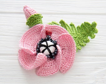 CROCHET PATTERN Imagical Garden. Pink Sensation Poppy Crochet Pin Crochet Pattern in Pdf format